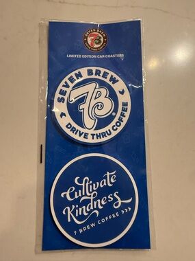 Blue Drive Thru Coffee Car Coasters - Set of 2